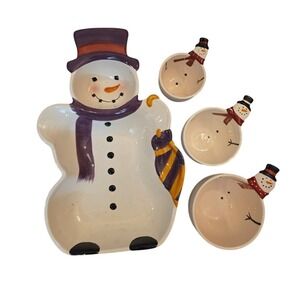 Snowman Ceramic Serving Dish Set  4 Pieces  Holiday‎  Christmas Bowls Platte